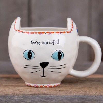 Folk Mug Cat White You're Purr-fect