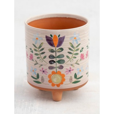 Artisan Planter Cream Folk Floral