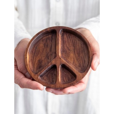 Carved Wood Peace Sign Trinket Dish