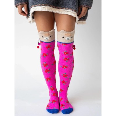Cozy Socks Over The Knee Llama Hot Pink
