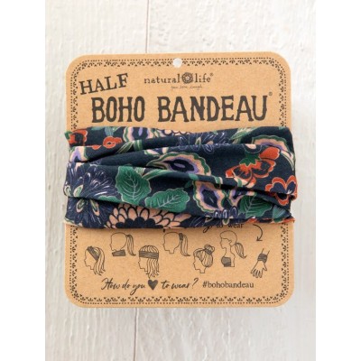 Boho Bandeau Half Navy Tan Dahlias