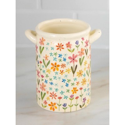 Utensil Crock/Vase Large Ditsy Cream Rainbow