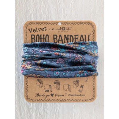 Boho Bandeau Velvet Navy Retro Paisley