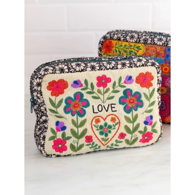 Embroidered Cosmetic Pouch Cream Love