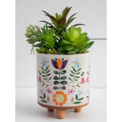 Artisan Planter Cream Folk Floral