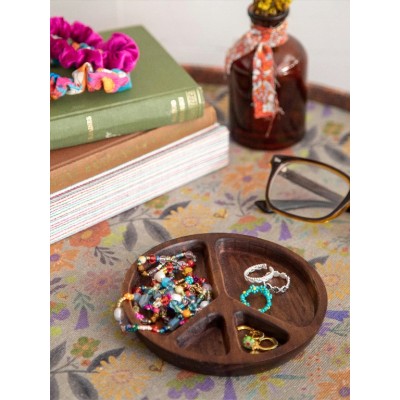 Carved Wood Peace Sign Trinket Dish