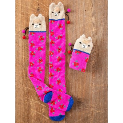 Cozy Socks Over The Knee Llama Hot Pink