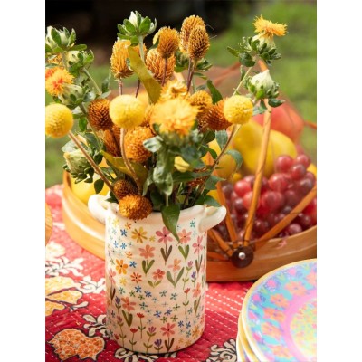 Utensil Crock/Vase Large Ditsy Cream Rainbow
